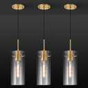 Gold Pendant Light Fixtures, 3 Pack Modern Pendant Lighting with Clear Striped Glass Shade, Hanging Pendant Lights Kitchen Island, Farmhouse Pendant Lighting for Dining Room Bedroom Bathroom
