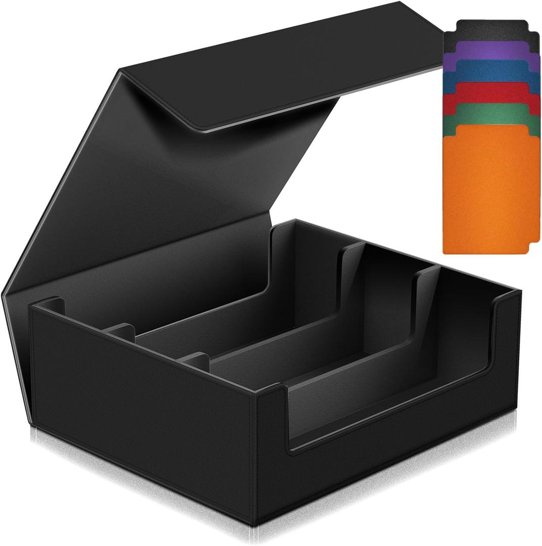 1800+ Trading Card Storage Box, Magnetic Closure Toploaders Storage Box Hold 600+ 35PT 3"x4" Standard Toploaders, PU Leather Card Deck Boxes Fit for MTG,Marvel,Sport Cards,Game Cards, Business Cards (Black)