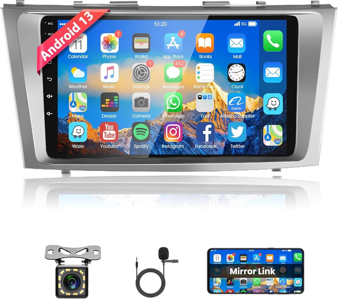 Car Radio for Toyota Camry 2006 2007 2008 2009 2010 2011, Rimoody Android 13 Car Stereo 9 Inch Touch Screen with GPS Navigation Bluetooth FM/RDS WiFi Mirror Link Backup Camera