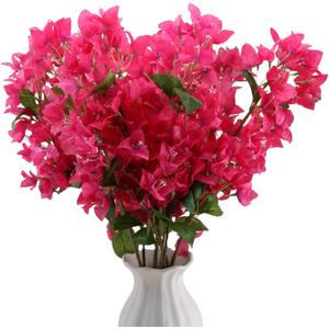 30 Inch Silk Bougainvillea Artificial FlowersUV ResistantPack of 6 pcs, 18 Branch, Faux Flower StemsFake Bougainvillea Vines, Using for Wedding & Porch & Home & Party & Garden Decor(Rose Red)