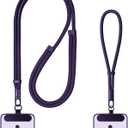 Anti-Theft Phone Lanyard 2 Pack, Includes 2 Metal Tabs, Adjustable Phone Wrist Strap & Neck Lanyards, Secure Fit for Most Phone Cases, Universal for Men & Women (Fits iPhone/Samsung/Google) (Dark Purple)