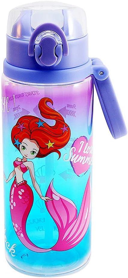 Home Tune 23oz Kids Water Drinking Bottle - Tritan BPA Free, Wide Mouth, Auto Flip Cap, Secure Lock, Easy Open, Lightweight, Leak-Proof Time Marker Water Bottle For Girls & Boys - Mermaid