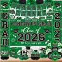 Graduation Decorations 2026 Green Party Decor Set with Congrats Grad Banner, Class of 2026 Backdrop, Balloons, Box & Streamers Supplies for High School & College Celebrations