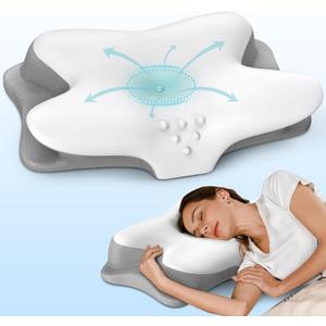 Cervical Neck Pillow for Pain Relief - Ergonomic Side Sleeper Pillow for Sleeping, Contour Orthopedic Pillow for Neck Support, Cooling Memory Foam Pillows for Back & Stomach Sleepers with Pillowcase (Grey)