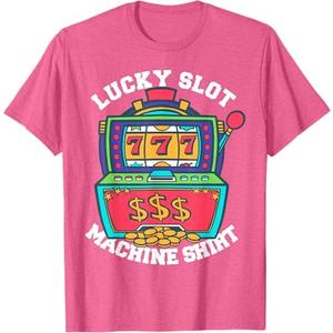 Lucky Slot Machine Tee Casino Las Vegas Gambling T-Shirt (Small,Pink)