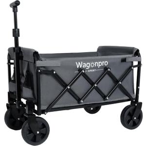 Expandable Utility Wagon-Cart with Dual-Layer Storage, Portable Collapsible Wagon, Heavy Duty Folding Grocery Cart w/ 360 Wheels for Camping Shopping Beach Groceries Sports Garden, Grey (Gray)