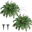 FAJUNZH 2 Pack Fake Artificial Ferns with Spike for Outdoors Look Real, 38 Branches Large Faux Boston Planter Realistic UV Resistant Hanging Artificial Fake Plants for Porch Patio
