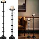 Maxdot Black Metal Pillar Candle Holder 36" 29" Tall Decorative Taper Candle Stand Set of 2 Floor Candlestick Holder Large Metal Black for Christmas Halloween Living Room