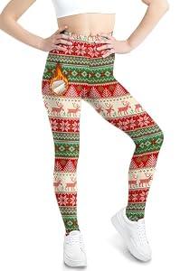 BesserBay Big Girl Christmas Slim Leggings Ugly Xmas Thick Soft Pants Green & Red Reindeer 14 Years