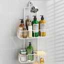 Epicano Shower Caddy Hanging, Anti-Swing Over Head Shower Caddy Rustproof with hooks for Towels, Sponge and more, White