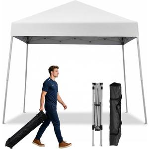 Canopy Tent, 10X10 FT Pop Up Canopy Outdoor Instant Tent Slant Legs with Carrying Bag, Portable Gazebo Shelter for Patio Deck Garden Beach (White)
