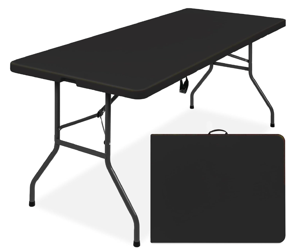 Best Choice Products 6ft Plastic Folding Table, Indoor Outdoor Heavy Duty Portable w/Handle, Lock for Picnic, Party, Camping - Black