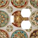Boho Luxury Gold Embossed Moroccan Tile Print Wallplates 1 Toggle 1 Duplex Switch Plate Electrical GFCI Faceplate Decorative Light Switch Covers for Bathroom Kitchen Decor, 1 Toggle 1 Duplex / 4.6 X 4.5 IN
