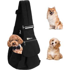 Upgraded Hands-Free Dog Sling Carrier - Reversible, Adjustable, with Pocket, Puppy Sling, Suitable for Dogs up to 15LB, Great for Travel and Daily Outings
