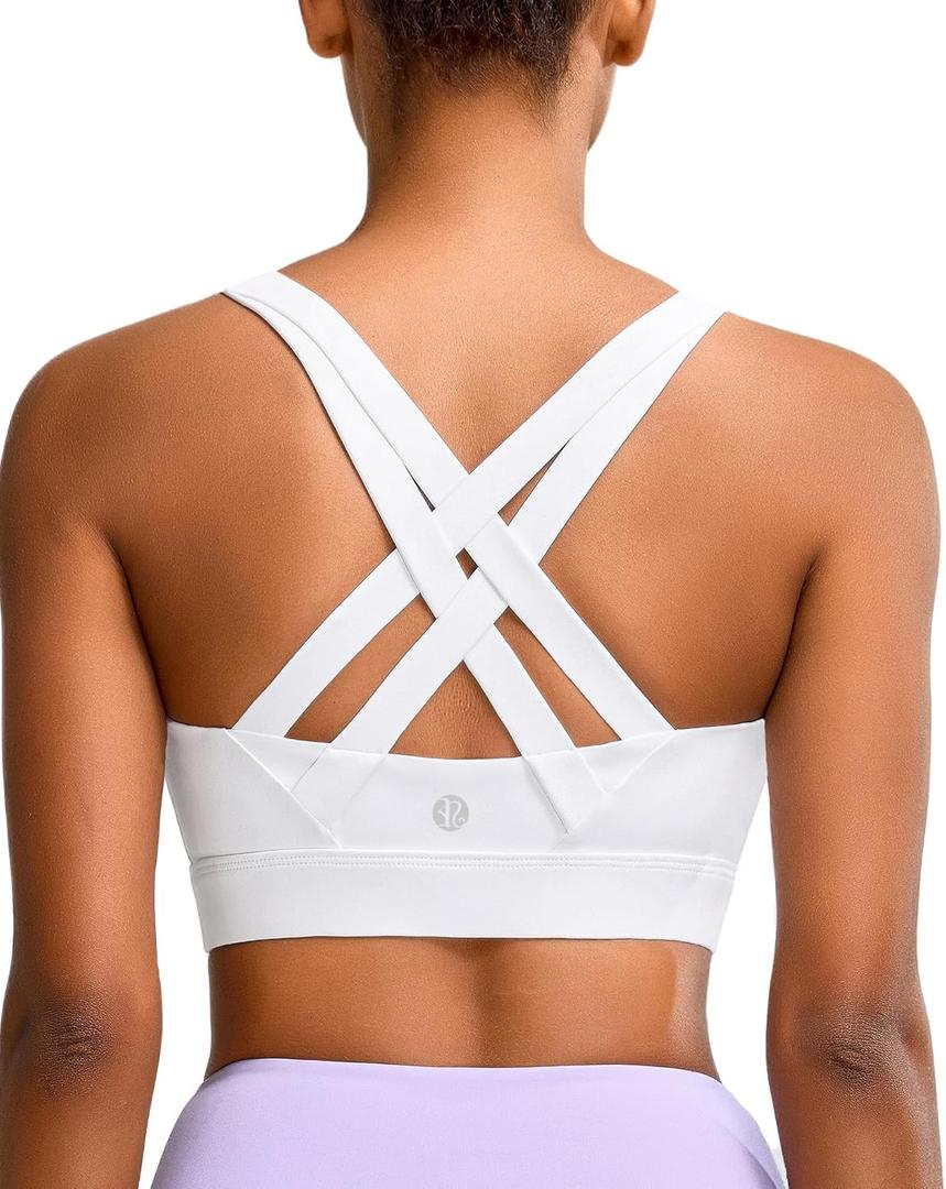 RUNNING GIRL Sports Bra for Women High Support,Molded Cup Strappy Running High Impact Sports Bras for Women (Large, White)