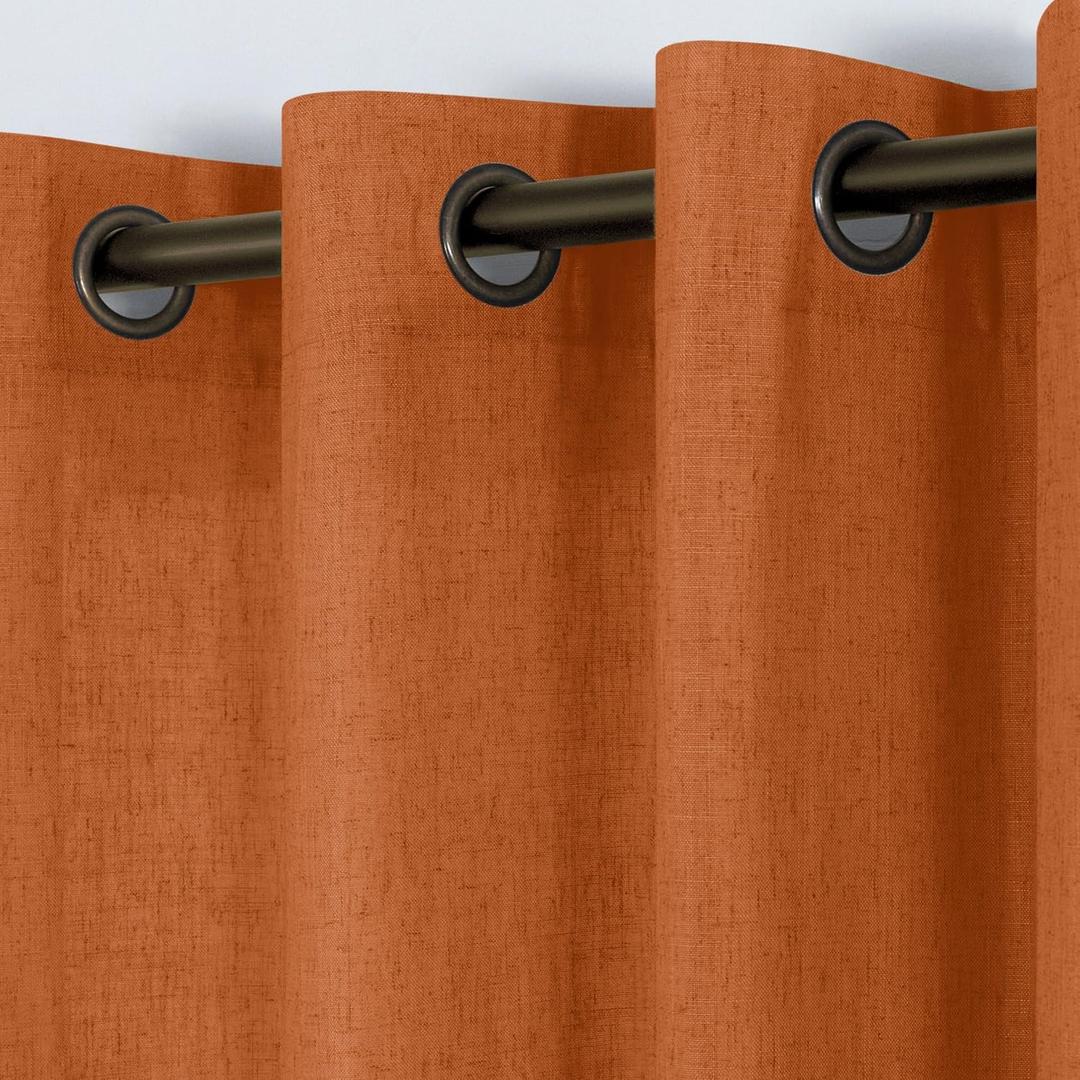 KOUFALL Burnt Orange Curtains 2 Panels,Sheer Linen Grommet Bohemian Curtains for Living Room Bedroom,84 Inches Long,Dark Dusty Orange