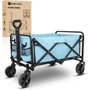 Yesker Foldable Wagon - 220lbs Collapsible Garden Carts with All Terrain Wheels for Outdoor Camping Sports Shopping Gardening - Heavy Duty Portable Utility Trolley (Blue)