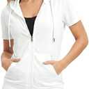 GIVON Womens Slim Fit Zip Up Hoodie Short Sleeve Thin Jacket Full Zip Sweatshirt with Plus Size XL