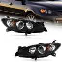 WEELMOTO for 2004-2009 Mazda 3 Sedan Headlight Assembly Replacement for 04-09 Mazda 3 Sedan 4Dr Projector Headlight Replacement Black Housing (Does NOT fit Factory HID Models or Hatchback Models)