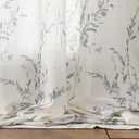 MYSKY HOME Sheer Curtains 84 Inches Long 2 Panels Linen Blended Farmhouse Curtains & Drapes for Living Room Bedroom, Light Filtering Privacy Curtains Floral Printed Classical Home Decor, Navy Blue