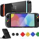 PlayVital Protective Case for Nintendo Switch 2 with Stand | Ultra-Slim Dockable Hard Shell, Split Joycon Cover, Button Caps & Thumb Grips | Clear Series, Transparent