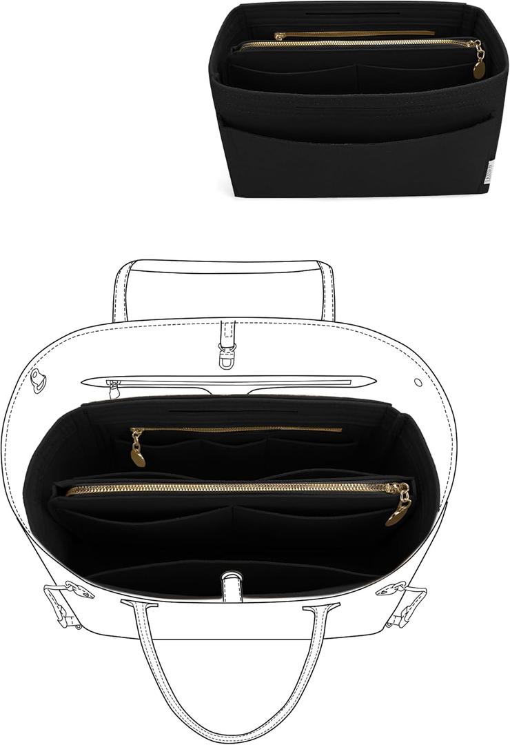 LEXSION Felt Insert Bag Organizer Bag In Bag For Handbag Purse Organizer Fits Speedy Neverful (Large, 2-Black)