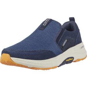 Skechers Men's Go Walk Outdoor-Athletic Slip-on Trail Hiking Shoes with Air Cooled Memory Foam Sneaker (12.5, Navy/Yellow)