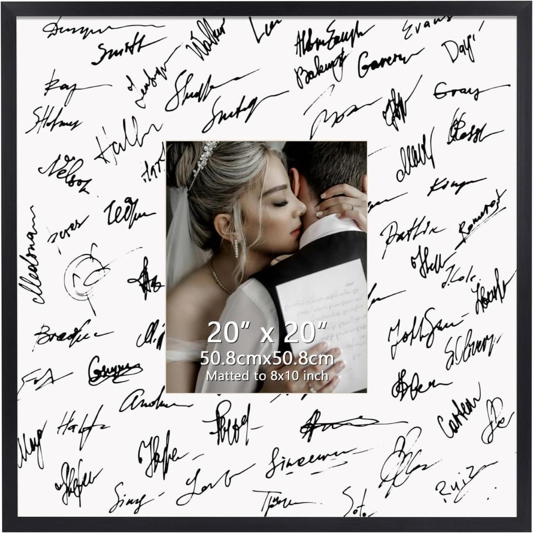 Hoikwo 20x20 Black Plastic Frame with Plastic Cover, Display Pictures 8x10 with Mat or 20x20 Without Mat, 1 Pack 20 by 20 Frame for Wall Hanging, 20x20 matted to 8x10