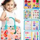 Teefrye Toddler Busy Board Montessori Toys for Toddlers 1-3 Year Old Educational Activity Book Board Sensory Travel Toys Ages 3-5 Preschool Learning Fine Motor Skills Toy Quiet Book Gift for Kids (Pink)