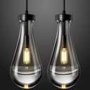 Raindrop Pendant Lights Kitchen Island Set of 2 Teardrop Black Hanging Light Fixtures Clear Solid Glass Pendant Light Modern Chandeliers for Dining Room Porch Corridor Living Room