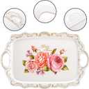 Nicunom 3 Pack Melamine Serving Tray with Handles, Floral Serving Trays Stackable Food Tray for Eating Unbreakable Large Serving Platter for Party, Decor, Home, Restaurant, Gift,16" L x 11" W