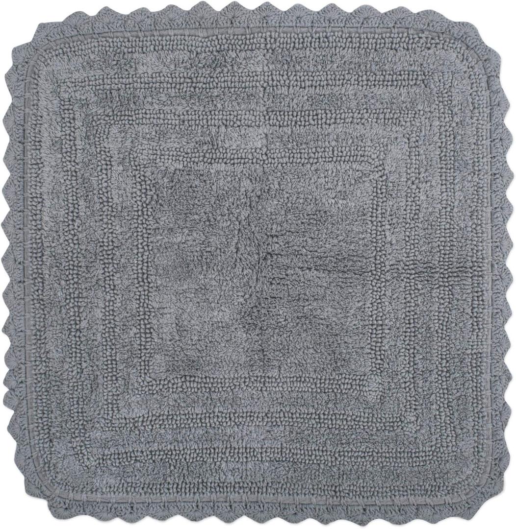 DII Crochet Collection Reversible Bath Mat, Square, 24x24, Gray (Grey)