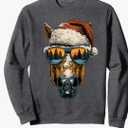 Horse with Sunglasses Snow Santa Hat Snowy Christmas Animal Sweatshirt, Grey, Size L