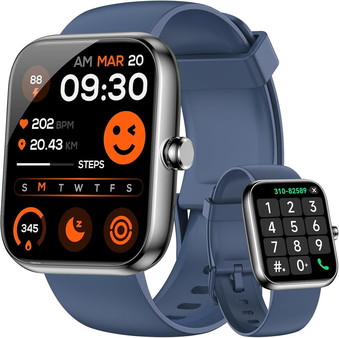 Smart Watch for Men Women Alexa Built-in, 1.83" HD Fitness Tracker Touchscreen with Call Function, IP68 Waterproof, 120+ Sport Modes, 24/7 Heart Rate/Sleep Monitor, iOS Android Compatible (Blue)