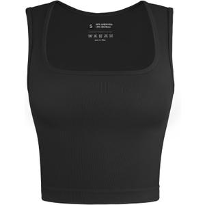 OLCHEE Womens Ribbed Crop Tank Tops Seamless Square Neck Sleeveless Cropped Shirts 2025 Summer Trendy Top - Black Small (Black, S)