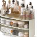 Makeup Organizer with 2 Drawers and 1 Clear Tray, Stackable Cosmetic Organizers and Skincare Storage box for Vanity and Countertop