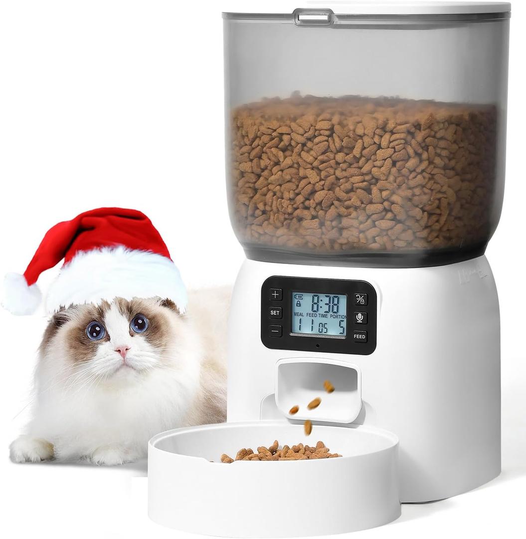 ANDOLL HOME Automatic Cat Feeder, Timed Cat＆Dog Dry Food Dispenser, White