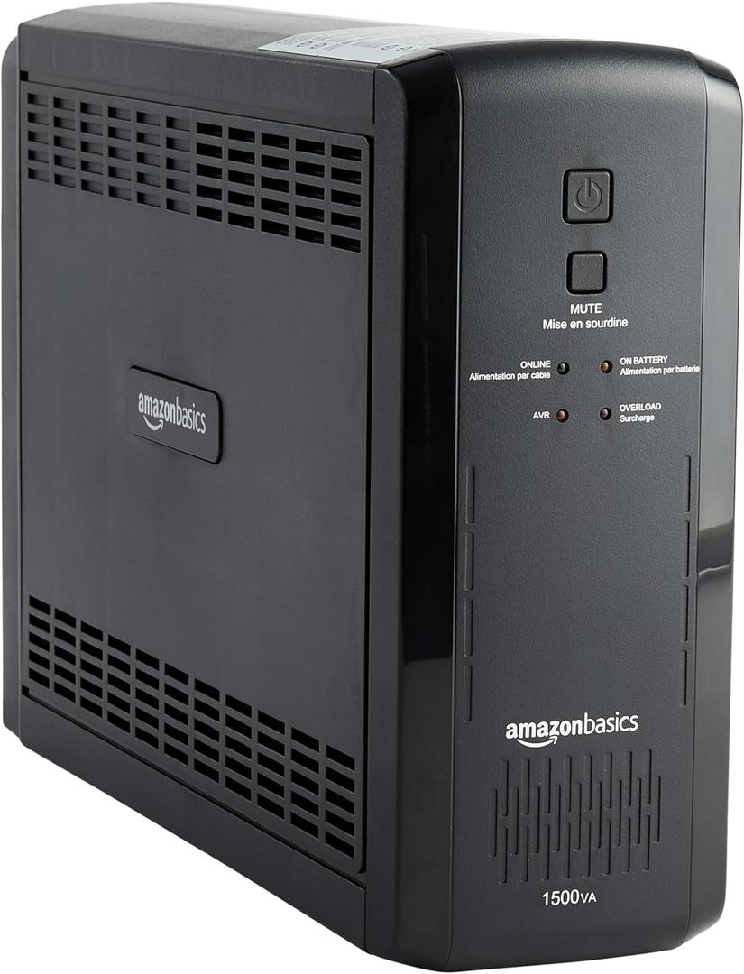 Amazon Basics UPS Battery Backup & Surge Protector, 1500VA/900W, 10 Outlets, Line Interactive Uninterruptible Power Supply with Sinewave Technology, Black