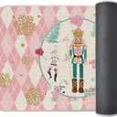 Artoid Mode Pink Diamond Plaid Nutcracker Christmas Doormat, Winter Home Decor Low-Profile Door Mat Floor Mat 24x35 Inch