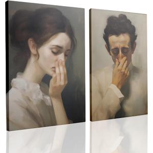 UCRAASDEB Framed Funny Bathroom Canvas Wall Art, 2pcs Mid Century Modern Humor Wall Decor Classical Toilet Bad Smell Pictures Posters Prints Aesthetics Vintage Restroom Gift 24'' x 16''
