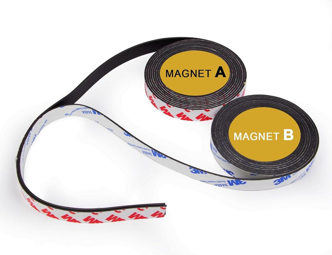 A+B Paired Magnetic Tape with Adhesive Backing, (10ft x 0.5 in x 2 Pack) Flexible AB Magnets Strips for DIY Closure Craftings, a b Magnet Match to Use