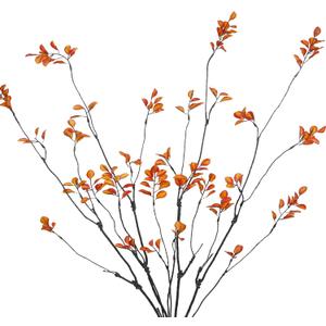 4 Pcs Artificial Greenery Stems Plants 35.4" Faux Branches for Vase Filler Fake Ficus Twig Plants Orange Leaves for Home Office Party Wedding Shop Autumn Fall Decoration