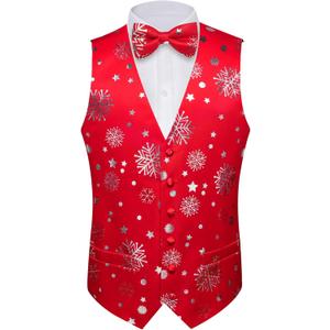 DiBanGu Mens Christmas Vest and Bow Tie Set Festival Christmas Snowflake Suit Vest for XmasNew Year Party Formal (Large)