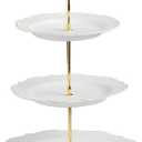 Sweejar 3 Tier Ceramic Cake Stand Wedding, Dessert Cupcake Stand for Tea Party Serving Platter (New White)