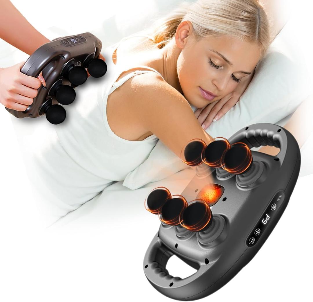 6 Head Massage Gun Deep Tissue with 9 Levels & 9 Modes, Electric Massager Tool for Legs, Arms, Waist, Back, Buttocks - Full Body Muscle Pain Relief, Ideal Gifts for Women, Men, Mom, and Dad (Gray)