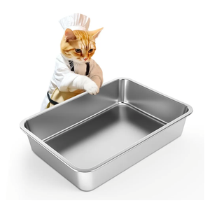 IKITCHEN Stainless Steel Cat Litter Box, Large Metal Litter Pan for Cats, Kitty Litter Box Never Absorbs Odors, Low Side Entry Non Stick, Easy Clean 17.5 x 13.5 x 4 inches