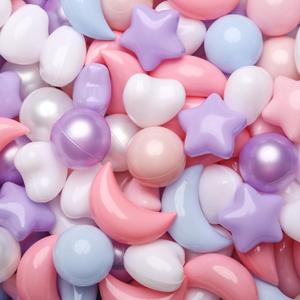 TRENDPLAY Bigger Star Ball Pit Balls 100-Piece Set: Vibrant Mix of Shapes - Larger Star Heart Shapes for Kids, Perfect for Parties, Playtime, Pink+ Blue+ Purple+ White+ Pearl White