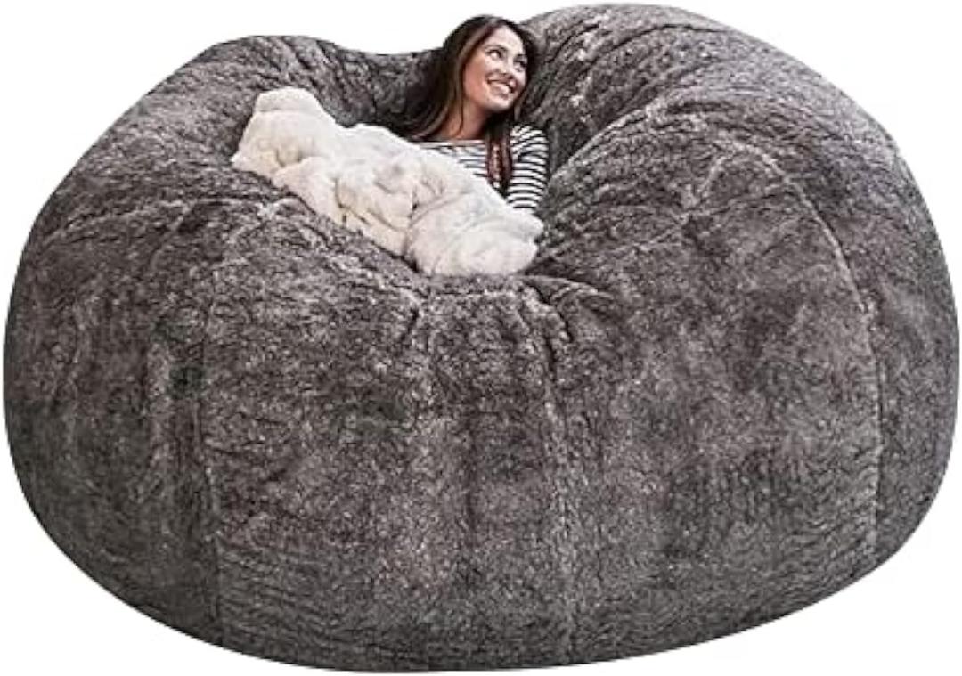 Bean Bag,Big Huge Giant Bean Bag Chair for Adults, (No Filler) Bean Bag Chair for Adults Kids Comfy Fluffy Giant Round Beanbag Lazy Sofa Cover- Machine Washable Covers, Double Stitched Seams (6ft, Light Grey1)