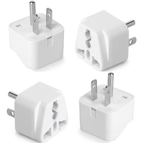 Bates- Universal Travel Plug Adapter, 4 Pack, Converts EU/UK/AU/Asia Plugs to USA Outlet, Europe to US Plug Adapter, UK to US Outlet, Compact Design for Home, Office