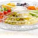 Chef's Star 16 Inch Clear Extra Large Acrylic Appetizer Serving Tray, 8 Compartment Vegetable Tray with Lid, Cocktail Serving Dish, Large Iced Food Platter for Lunch, Dinner, Picnics Parties
